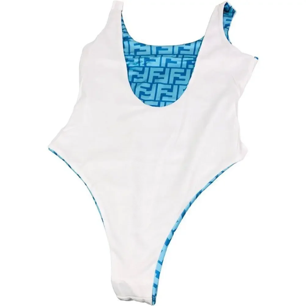 Blue FF Logo Jacquard Scoop Bodysuit / Swimsuit